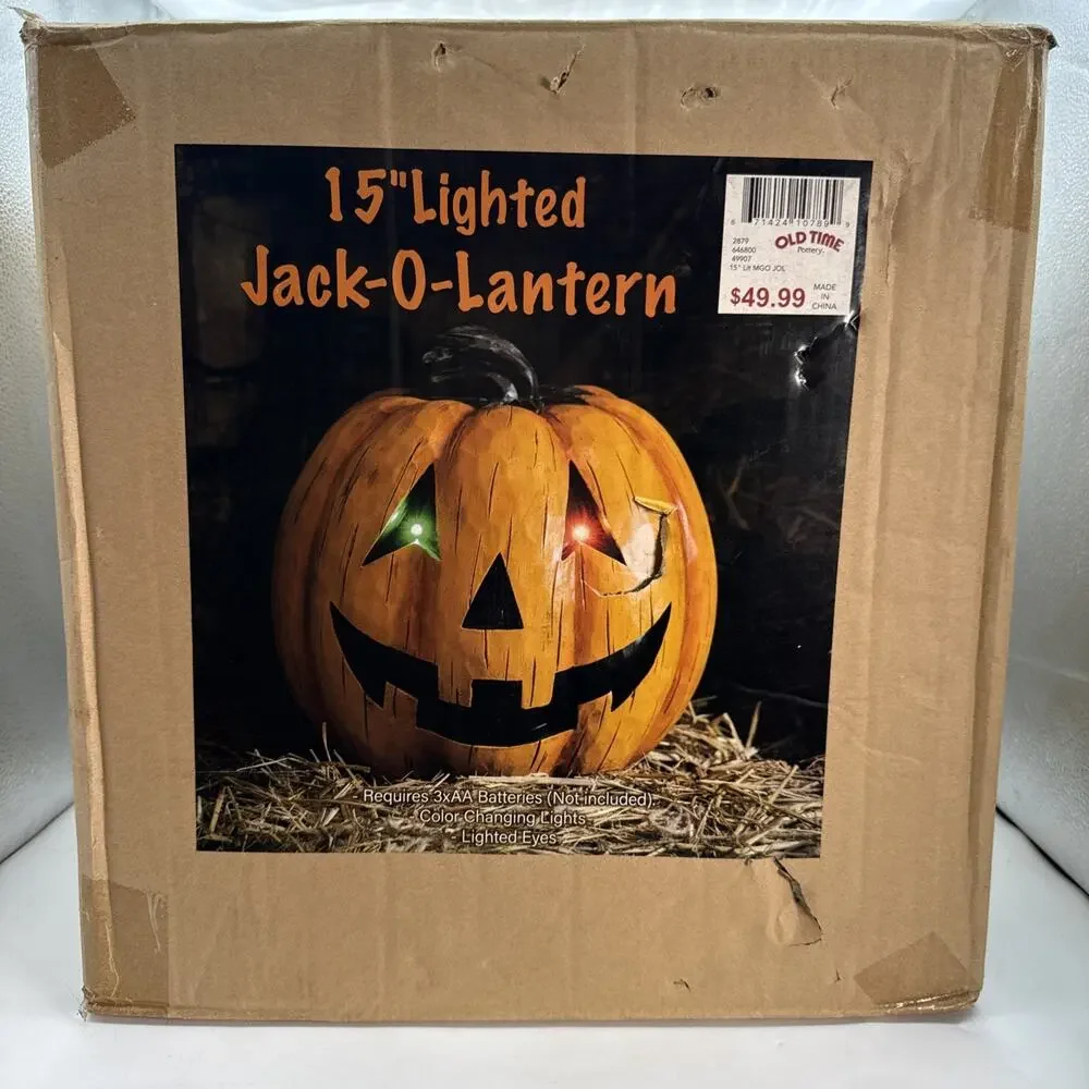 15” Lighted Color Changing Led Eyes Jack-O’-Lantern Old Time Pottery In Orig Box